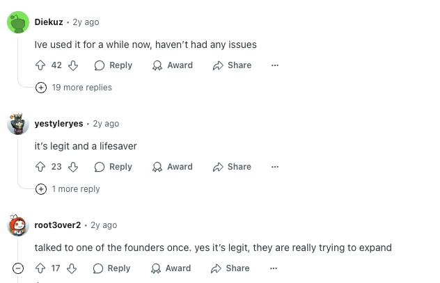 Commentaires positifs de Reddit sur Simplify Jobs